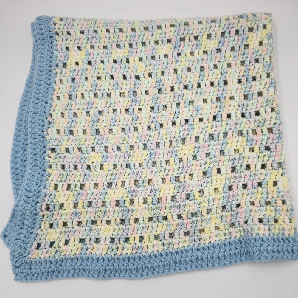 Handmade Crochet Baby Blanket with Multicolor Pastel Design‎